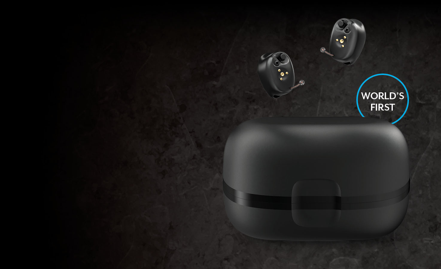 Two CIC R hearing aids and a StarLink Custom Charger 2.0